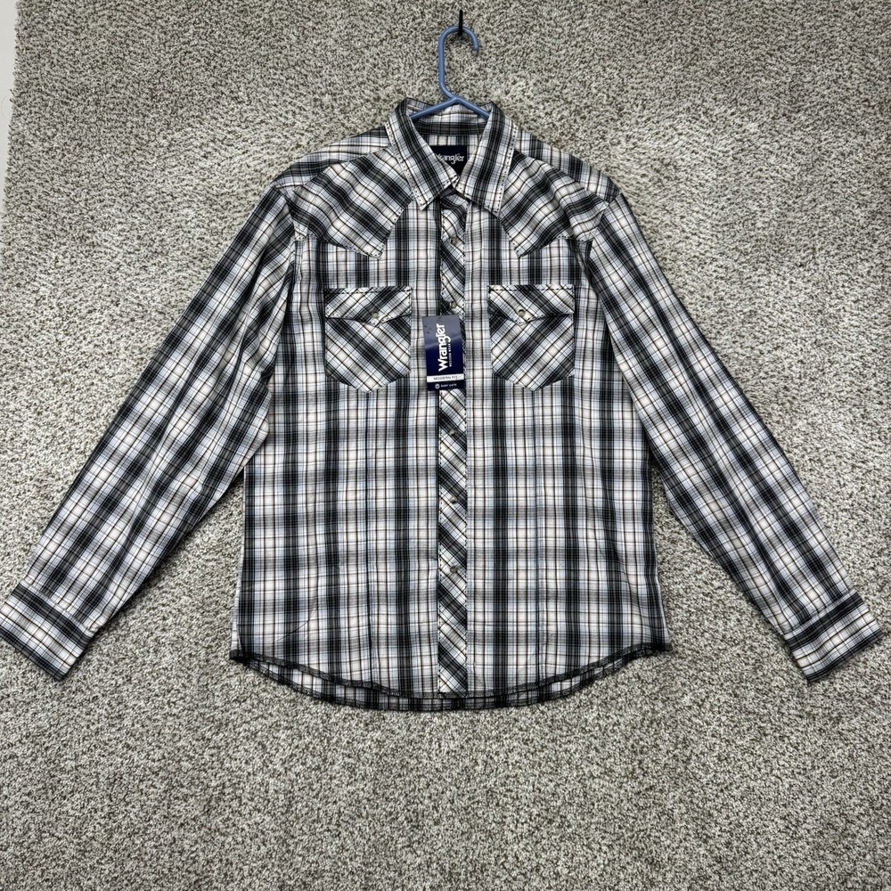 Wrangler Pearl Snap Shirt Men's Large Plaid Western Cowboy Rodeo Long Sleeve New